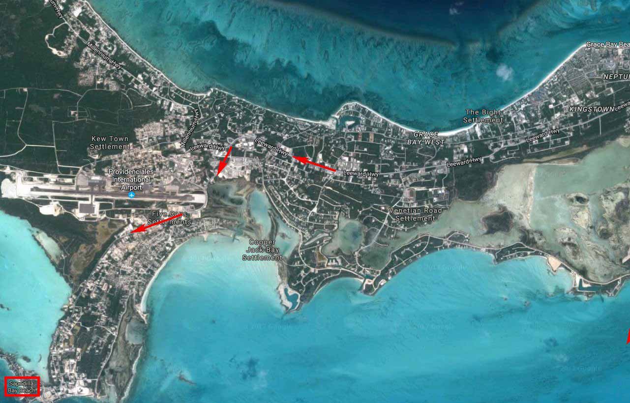 map with directions to sapodilla beach TCI